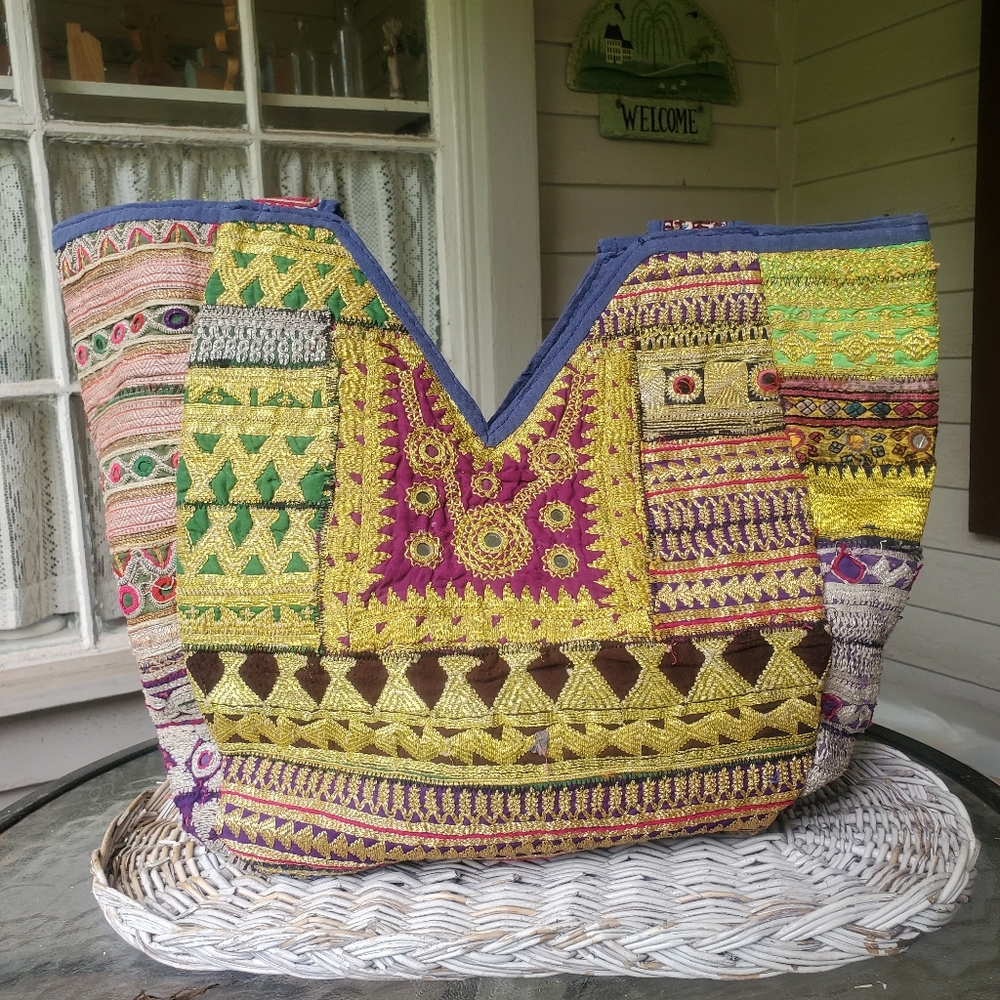 🌈 Artisan Banjara Boho Hippie Embroidered bag Handmade Patchwork Repurposed - Picture 4 of 16
